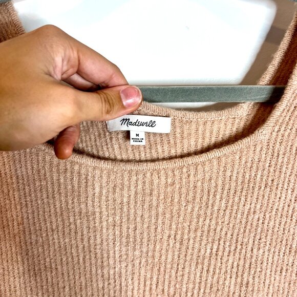 Madewell Square Neck Pullover Sweater in Coziest Yarn in Hthr Beige Alpaca M - Picture 4 of 6